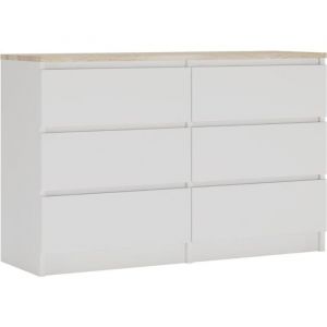 Commode Avec 6 Tiroirs, Chêne Sonoma / Blanc Top, 120 X 39 X 78 Cm