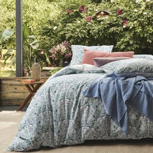 Essix Parure de lit imprimée en percale de coton bleu 140x200 cm