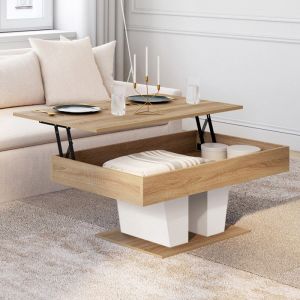 Idmarket Table basse plateau relevable rectangulaire ELIAD bois et blanc