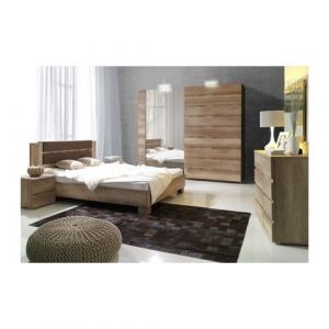 PRICE FACTORY - Ensemble design pour chambre à coucher MIRO. Lit avec sommier 160x200 cm, deux tables de chevet, commode.