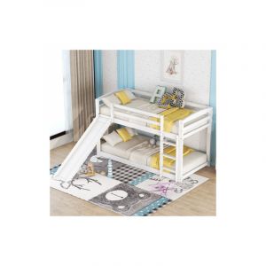 Lit superposé - MODERNLUXE - 90x200cm - Barrières anti-chutes, échelle et toboggan - Cadre en pin - Blanc
