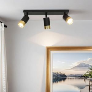 Licht-erlebnisse - Spot de plafond aluminium GU10 orientable en or noir 3 lampes allong&eacute;