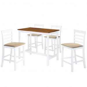 Image de VidaXL Table Chaises Bar 5 pcs Bois Massif Marron Blanc Bistrot Salle à Manger