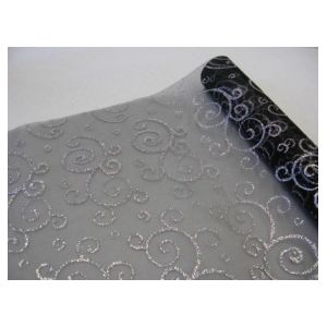 Chemin de table en organza : motifs arabesques pailletés