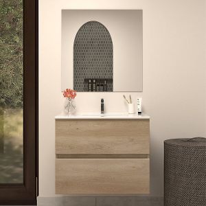 Meuble de salle de bain 60cm simple vasque - 2 tiroirs - nebraska (bois clair) - IDA