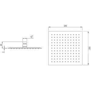 Essebagno Inoxa pomme de tête extra plate carrée de 200mm noire