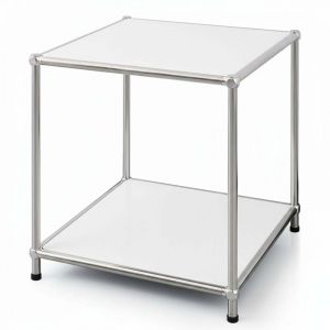 &Eacute;tag&egrave;re m&eacute;tal chrom&eacute; design &eacute;pur&eacute;, Concept Epur&eacute; MK-012, L40 &times; P40 &times; H46 cm, Blanc