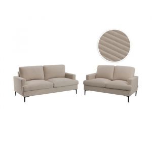 Loungitude Ensemble canapés droits 3 + 2 places velours côtelé taupe pieds métal