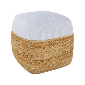 Pouf en jute beige et blanc D40 cm - BILLY