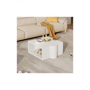 Okwish - Table basse blanche en forme de puzzle, table basse modulaire, 65x65x32 cm