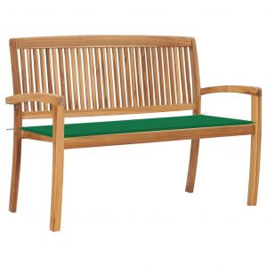 VidaXL Banc de jardin empilable et coussin 128,5cm Bois de teck massif Vert