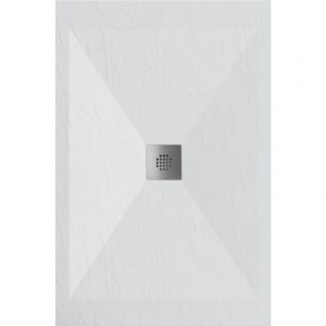 Stano Receveur de douche 80x110 cm extra plat dexa en r&eacute;sine surface ardois&eacute;e blanc Grille inox