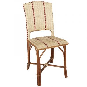 Chaise en rotin et résine beige avec liseré rouge