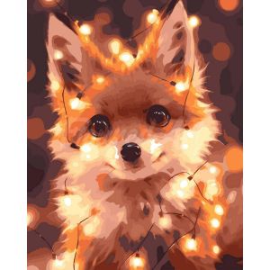 Figured'Art Peinture par Numéro Adulte Petit renard et guirlande éclairée - Activité Manuelle Kit de Loisir Créatif DIY Numéro d'Art Complet - 40x50cm sans châssis en bois