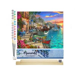 FiguredArt Peinture par Numéro Adulte Port fleuri - Kit de Loisir Créatif DIY Numéro dArt - 40x50cm avec châssis en bois à monter