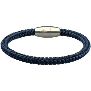 Bracelet Corde Tress&eacute; Bleu Marine Et Acier