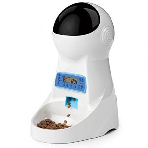 Iseebiz Distributeur Automatique de Nourriture 3L pour Chat et Chien, Mangeoir de Nourriture 4 Repas par Jour avec Rappel Vocal Fonctionne avec Prise ou Piles