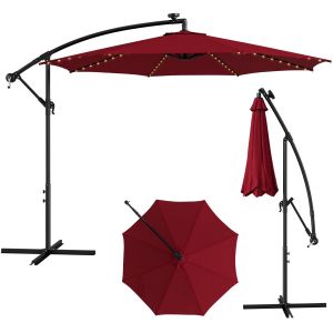 Coast Garden Parasol with LED Lights - 300 cm Red - Parasol de marché solaire avec manivelle