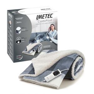 Imetec CaldoPlaid Tartan Grey, plaid chauffable, couverture électrique douce 160 x 120 cm, faible consommation, technologie adaptée, dispositif de sécurité, chauffage rapide, 6 températures, lavable