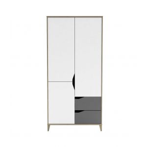 Image de Calicosy Armoire 3 Portes 2 Tiroirs L88,9 cm - Blanc et Gris - Genius