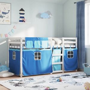 VidaXL Lit superposé avec rideaux bleu 80x200 cm bois pin massif, lit, cadre de lit, lit superposé bas, meuble de chambre à coucher