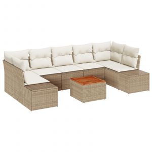 VidaXL Ensemble De Canapé De Jardin 8 Pièces Avec Coussins Beige Poly Rotin Acacia