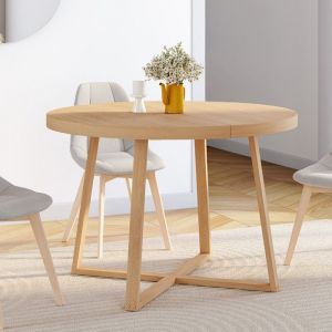 Idmarket Table à manger fixe ronde SELMA 4-6 personnes bois effet hêtre 110 cm