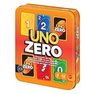 Mattel Games UNO Zero avec bo&icirc;te m&eacute;tallique, jeu de cartes pour enfants, adultes, soir&eacute;es jeux en famille ou f&ecirc;tes entre amis, avec carnet de scores, de 2 &agrave; 8 joueurs &agrave; partir de 7 ans, JLK16