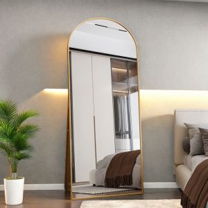 Miroir sur Pied HD Grand 180x80cm avec Cadre en M&eacute;tal pour Salon, Chambre et Dressing Miroir,Dor&eacute;
