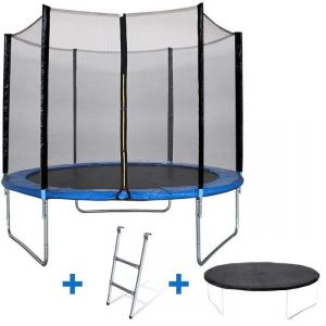 Kangui Maxi Eco - Trampoline 305 cm avec &eacute;chelle, couverture propret&eacute; et filet de protection