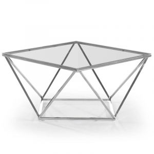 Image de Menzzo Table basse Louane en Verre Transparent et pieds Argent