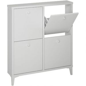 Image de Pegane Commode Meuble &agrave; chaussures coloris blanc - Longueur 90 x Hauteur 100 x Profondeur 20 cm -
