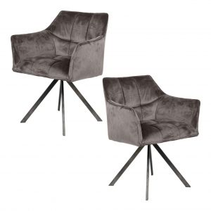 Fauteuil pivotant velours gris pied étoile melbourne (lot de 2)