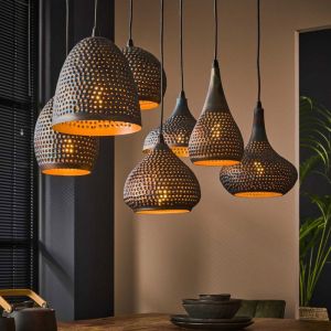 M&S Suspension 7 lampes cônes 100x45x150 cm en métal brun noir
