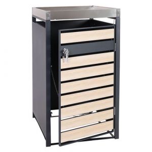 Cache pour 1 poubelle MENDLER HWC-J81 125x68x80cm anthracite hêtre-imitation bois