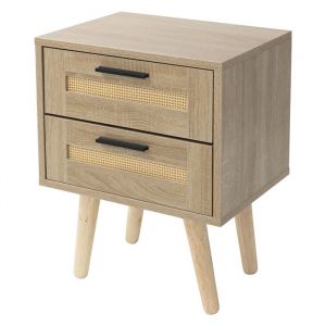 Ml-design - Table de Chevet avec 2 Tiroirs 40x50,5x30 cm, Meuble Rustique en Bois, Aspect Chêne et Rotin, Armoire avec Pieds, Table de Nuit, Commode
