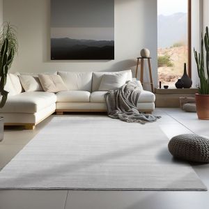 Tapis de salon moderne et moelleux à poil court, avec sous-couche antidérapante, lavable, super doux Tapis Argent 200 x 290 cm