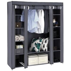Songmics Armoire 12 compartiments 1 tringle tissu non-tissé gris