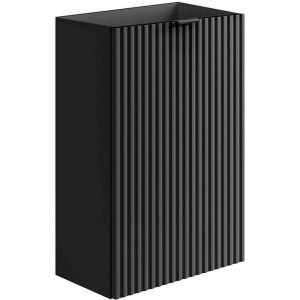 Meuble pour lave main strié porte réversible noir - H60 x L40 x P22 - VAHIRA