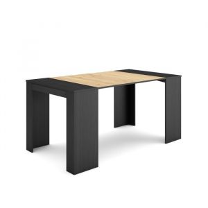 Table console extensible, Console meuble, 160, Pour 8 personnes, Table à Manger, Style moderne, Noir et chêne - Skraut Home