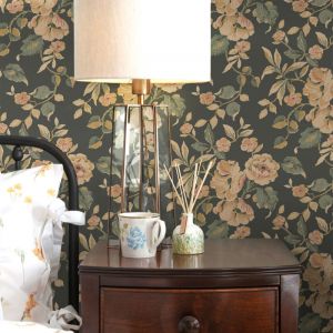 Laura Ashley Papier peint intissé Alyworth Trail Fern 1005 x 52cm Ocre, vert sauge sur fond vert