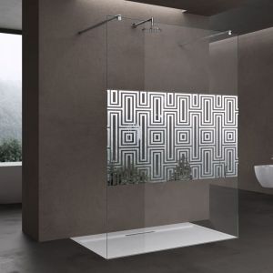 Paroi de Douche à L'italienne Labyrinthe 100 cm Pare-douche Verre 10mm Paroi 98x200cm Montage Réversible avec 2 Stabilisateurs Rectangulaires