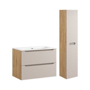 Ensemble meuble vasque encastrée colonne stratifiés beige