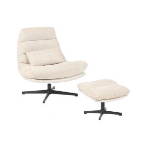 Beliani Fauteuil avec Repose-Pieds Pivotant en Chenille Pouf Ottoman Base Unique Beige Tovik