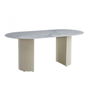 Table à manger ANNA plateau en céramique marbré blanc L 180 cm