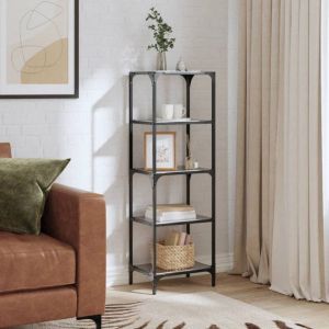 Image de VidaXL Étagère de rangement dessus en verre noir 40x30x123 cm acier