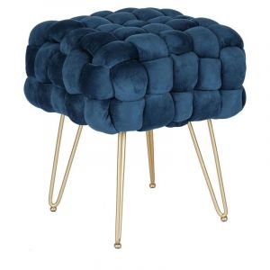 Image de Tabouret bas en velours et métal doré - Bleu - esmea