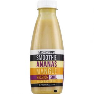 Monoprix Ananas, mangue et fruits de la passion, smoothie - La bouteille de 50cl