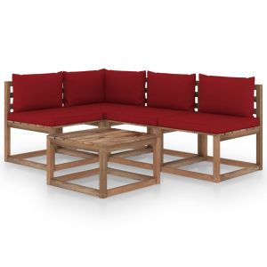 VidaXL Salon de jardin 5 pcs avec coussins rouge bordeaux