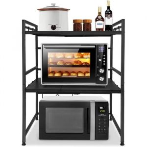 AufuN Étagère extensible pour micro-ondes Support pour micro-ondes à 3 niveaux avec 3 crochets de suspension (44-60 cm, noir)